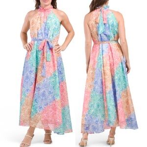 Dalia Macphee | Dresses | Dalia Macphee Long Sleeve Floral Border Print V  Neck Maxi Dress | Poshmark